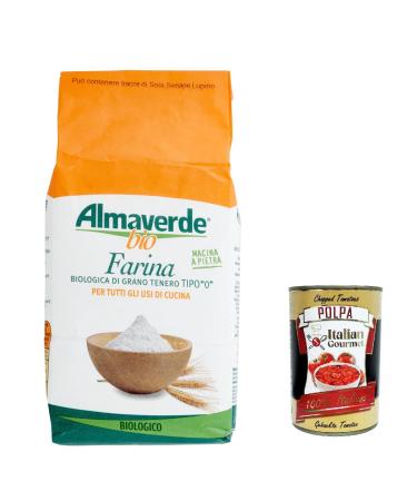 Italian Gourmet E.R. Organic wheat flour Almaverde Type "0" used for all kitchens 1000g + Italian Gourmet Polpa 400g