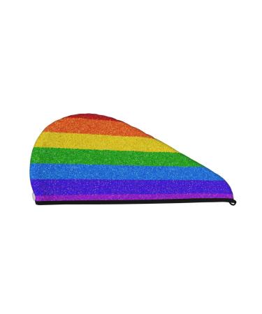 Hair Towel Wrap Hair Drying Towel with Button Towel Turban Head Towel to Dry Hair Quickly (Colorful Glitter Rainbow)