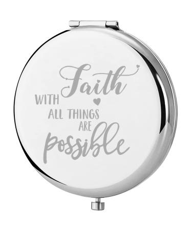 ENSIANTH Faith Gift with Faith All Things are Possible Pocket Mirror Religious Gift Inspirational Christian Gift (Faith Mirror)