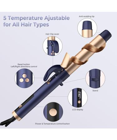 Rotating Curling Iron 5 Temperature 1 1/4 in Automatic Curling Iron Dual Voltage 360 Rotating Hair Curler Travel Auto Hair Curling Wands 1H Auto-Off & 30s Fast Heat Self Curler Hair Styling Tools Blue - Buy Online on GoSupps.com