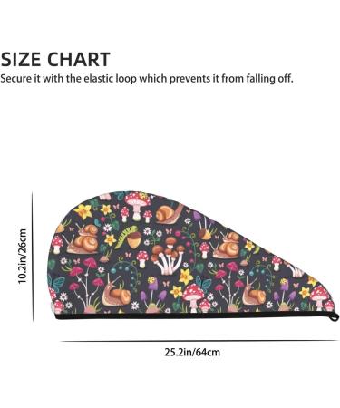 Hair Towel Wrap - Quick Drying Towel Turban with Button | Stylish Mushrooms Snails & Butterflies Design - Perfect for All Hair Types - Buy Online on GoSupps.com