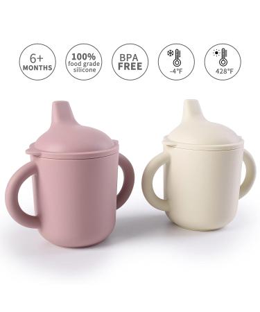 Leeleelon Silicone Sippy Cups 6oz (Pack of 2) - 100% Leak-Proof, Soft Spout, Platinum Silicone - Grey/Pink for Babies 6+ Months - Buy Online on GoSupps.com
