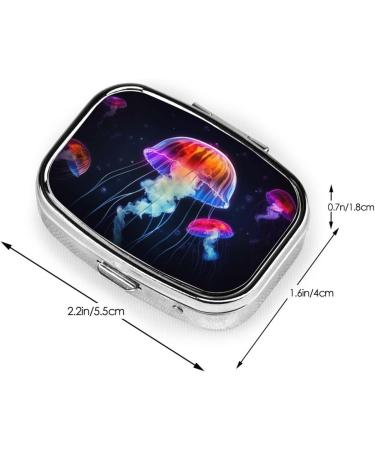 Colorful Jellyfish 2 Compartment Small Pill Case - Cute Travel Pill Organizer for Purse & Pocket Gifts - Buy Online on GoSupps.com