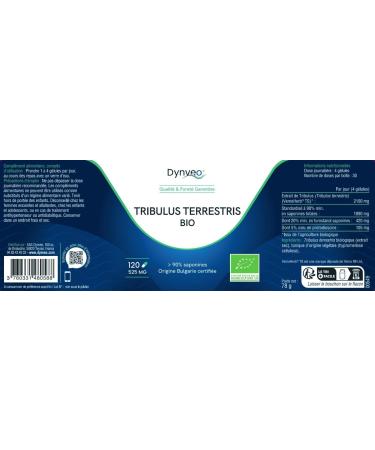 Tribulus Terrestris BIO 90% Saponines Extrait Hautement Titr Tonus Libido & Performances - 525mg - VemoHerb TS - 100% Clean Label Sans Additifs - 120 g lules (1 2 mois) - Dynveo 1 unit (Lot de 1) - Buy Online on GoSupps.com