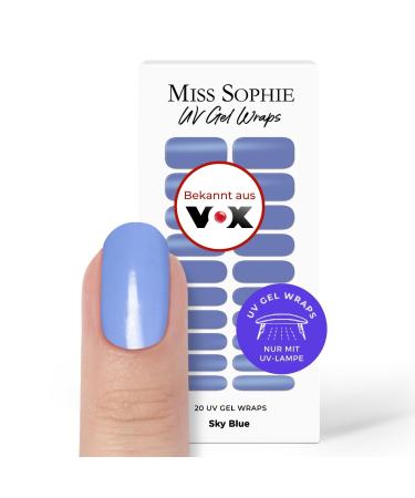 Original Miss Sophie UV Gel Nail Foils The Blues UV I 20 UV Gel Nail Polish Strips Solid Color Sky Blue UV I For Finger & Toenails