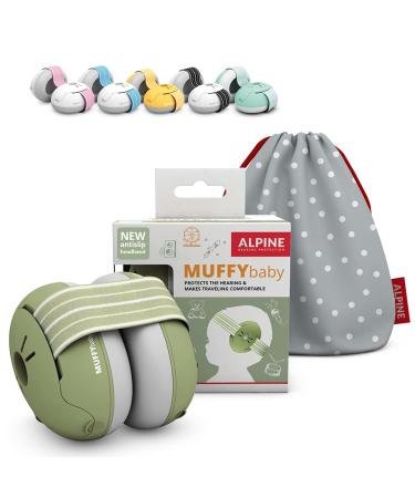 Alpine Muffy Baby Ear Defender for Babies and Toddlers up to 36 Months - CE & UKCA Certified - Noise Reduction Earmuffs - Comfortable Baby Headphones Against Hearing Damage & Improves Sleep - Green