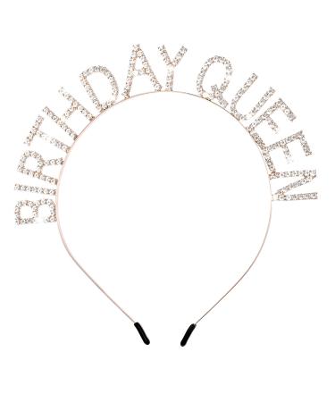 WLLHYF Birthday Queen Headband  Princess Crown Rose-Gold Rhinestone Hair Band Birthday Sash Tiaras Crystal Hair Accessories Valentine's Day Gifts for Women Girl Birthday Party Decorations 1