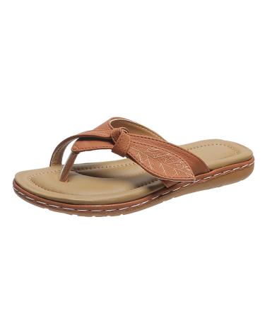 Comfy Breathable PU Leather Shoes Summer Bow Flat Heel Correction Women's Ring Toe Flip Flops for Soft Big Toe Foot Correction Clip Toe Slippers 7 Brown