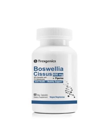 Trexgenics BOSWELLIA CISSUS Joint & Bone Dual Action with Boswellia Serrata 65% Boswellic Acid 500mg + Cissus Quadrangularis (Hadjod) 5% Ketosterones 150 mg(60 Veg. Capsules)
