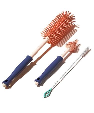 Bottle brush set baby bottle brush cleaner 360 rotating long handle Easy to clean milk hose brush pacifier brush cleaning kit for plastic bottles glass bottles (blue)