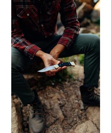 Buck Knives 110 Folding Hunter Knife with Brass Bolsters and Ebony Handles | 3-3/4 420HC Blade | Includes Leather Sheath - Buy Online on GoSupps.com