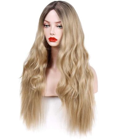 ColorfulPanda Ombre Blonde Wig with Dark Roots | Long Wavy Curly Synthetic Wig for Women - Ideal for Cosplay, Parties & Daily Wear - Buy Online on GoSupps.com