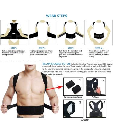 Thoracic Back Brace Posture Corrector - Magnetic Support for Neck Shoulder Upper and Lower Back Pain Relief - Fully Adjustable Belt - Black Large - Buy Online on GoSupps.com