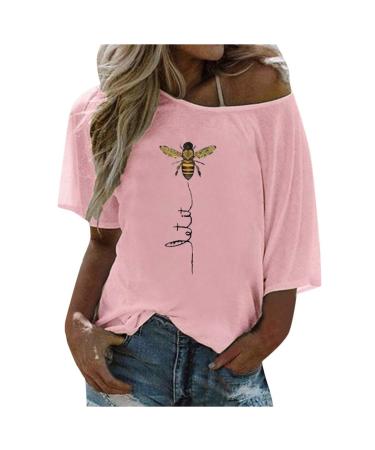 Ppanguding Women Good T-Shirt Summer Mode Off Shoulder Rainbow Bring on the Sunshine Pattern Shirt Shirt Shirt tops tops blouse graphic print tops tea tops S pink-B