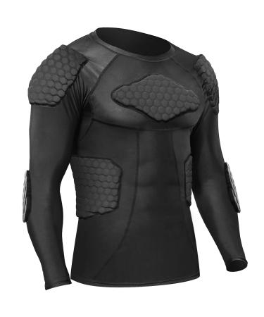 Zicac Men's Sports Shock Rash Guard Compression Padded Shirt Soccer Basketball Protective Gear Chest Rib Guards X-Large Long Sleeve