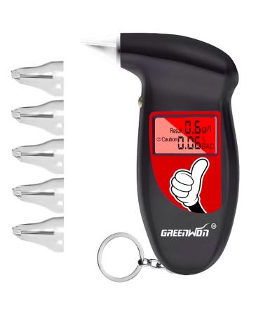 GREENWON Breathalyzer Keychain Digital Alcohol Tester Detector Breath Analyzer Audible Alert Portable with LCD Display and Replacement Mouthpiece Personal Use GD/Black