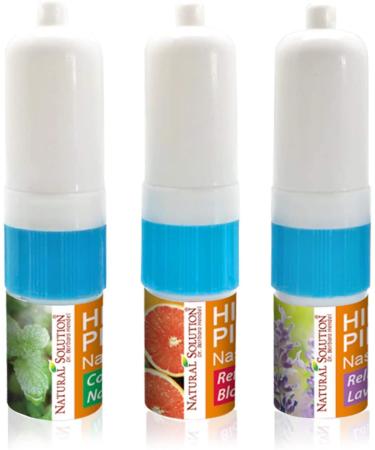 Natural Solution Himalayan Salt Inhaler, Aromatherapy with 3 Different Scents, Stuffy Nose Cleaner, Refreshing and Relaxing Sinus Relief, 0.068oz | Pack of 3 Mint, Blood Orange, Lavender