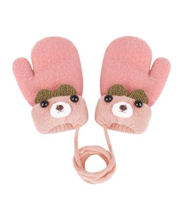 Kids Toddlers Knitted Gloves Mittens with String Boys Girls Magic Stretch Mittens Thick Fleece Lined Baby Infant Winter Warm Mittens Cartoon Cosy Full Finger Gloves Xmas Gift for Aged 0-3 Orange