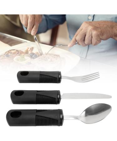 3 Piece Adaptive Utensils Heavy Stainless Steel Spoon Fork Serrated Knife with Non Weighted Non Slip Handles for Hand Tremors Arthritis Elderly Use(Black) - Buy Online on GoSupps.com
