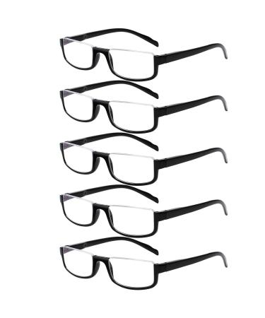 Kerecsen 5-Pack Reading Glasses for Women/Men Half-Moon Frame Readers with Spring Hinges 5black 2.0 x