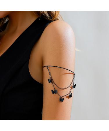 Butterflies Pendant Tassels Arm Cuff - Black Punk Jewelry for Halloween Party & Special Occasions - Buy Online on GoSupps.com