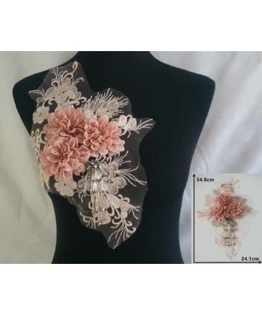 RUINUO 3D Lace Beads Flower Applique Patches - Embroidered Floral Sewing Patch for Wedding Dress - Handmade Decor in Red - Buy Online on GoSupps.com