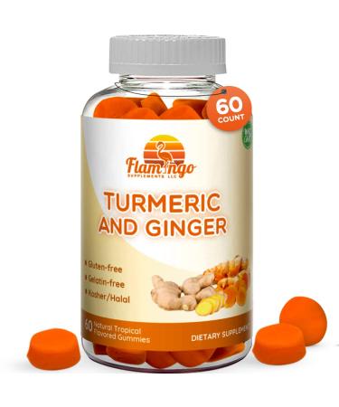 Turmeric Curcumin & Ginger Chewable Gummies for Adults and Children.Vegan Friendly Kosher & Halal Gluten Free Non GMO. 60 Count