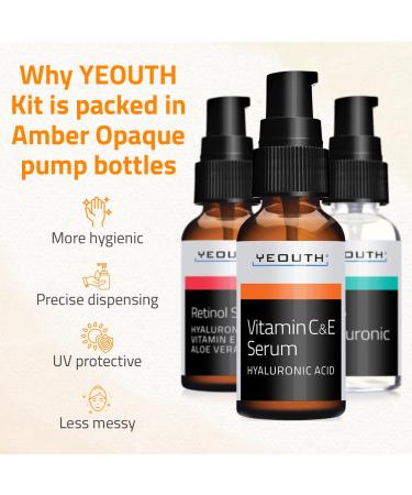 Retinol Face Serum with Vitamin C, Hyaluronic Acid - Anti-Aging & Hydrating Women's Face Serum - YEOUTH 3x1 fl - Buy Online on GoSupps.com