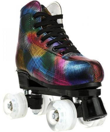 High-top Unisex Lightning Pattern Roller Skates | Double Row Four Wheels | Ideal for Beginners | Black with Flash Wheel - Size 43 - Buy Online on GoSupps.com