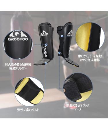 GROOFOO Muay Thai Shin Guards - Leg Protection Pads for Kids & Adults | Boxing, MMA, Karate Sparring | Black Medium - Buy Online on GoSupps.com