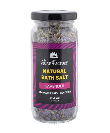 The Soap Factory Lavender Bath Salt 8.47 oz (240 g) Glass Jar - Mineral-Rich Bath Salt Scrub with Essential Oils - Luxury Detox - Aromatherapy Effect - Private Spa at Home