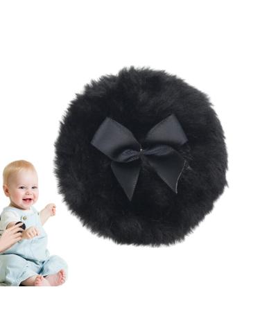 Soft Baby Powder Puff - 4inch Fluffyy Powder Puff | Body Powder Puff with Ribbon Bow | Reusable Body Powder Applicator Puff | Washable Round Face Powder Puff or Baby Kid Adult Black