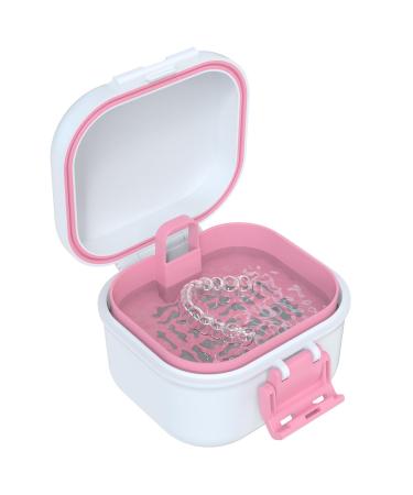 BVN leak -proof prosthesis box denture box with sieve sustainable soakable dentistry dinner for all age group ferns and braces (pink + white)