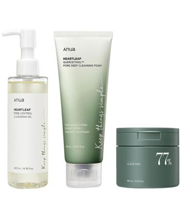 Heartleaf Pore Control Cleansing Oil Heartleaf Quercetinol Pore Deep Cleansing Foam Heartleaf Anti Pore Cleansing Oil Soothing Toner (3PC-1PC Cleaning Oil + 1PC Cleasing Foam + 1PC Toner Pads)