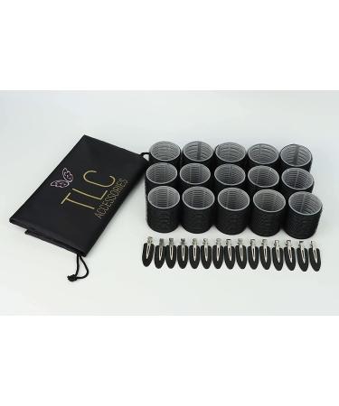 30 Piece TLC Hair Rollers with Clips - Self Grip Velcro & Duckbill Clips - 44mm Heatless Curlers for Medium to Long Hair - Black - Buy Online on GoSupps.com