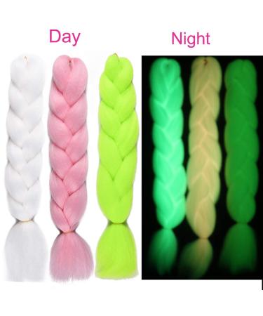 White Kanekalon Box Braids Hair Extensions - Glowing & Shining Jumbo Braids - Fluorescent Light in Darkness - 5pcs - Buy Online on GoSupps.com