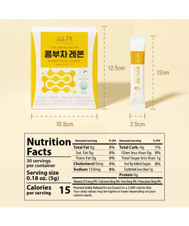 Ssanggye Kombucha Lemon Powder Stick Type (30 Sticks 5.3oz) - Sugar Free Fizzy Sparkling Fermented Tea with Live Probiotics & Prebiotics - Digestive Enzymes for Health Benefits - Buy Online on GoSupps.com