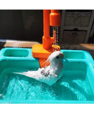 Yoruii Parrot Bath Tub with Faucet | Bird Shower Bath Feeder in Blue | Multifunctional Bird Supplies - Buy Online on GoSupps.com
