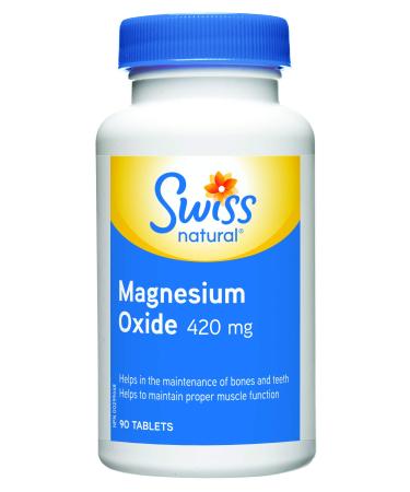 Swiss Natural - Magnesium Oxide 420mg - Helps in The Maintenance of Bones and Teeth and to Maintain Proper Muscle Function. Helps The Body to Metabolize carbohydrates fats and proteins - 90 Tablets