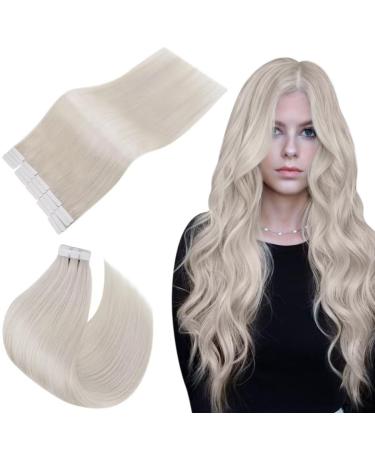 Easyouth Tape in Hair Extensions Blonde Hair Glue in Extensions White Blonde Tape in Human Hair Extensions Real Hair 20 Inch 50g 20Pcs 20 Inch #1000