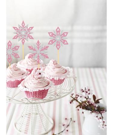 24 x Sparkly Snowflake Cupcake Toppers Birthday Cake Decoration Winter Snowflake Cake Toppers Wedding Cake Decoration for Women and Men (Mix Pink) Pink Mix - Buy Online on GoSupps.com
