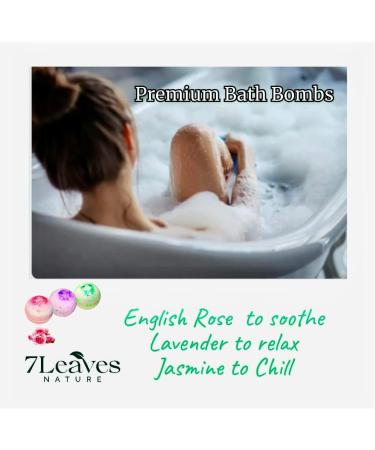 7Leaves Nature Premium Bath Bombs 3-Pack Gift Set with Lavender, Rose & Jasmine Essential Oils - Perfect for Women Mother Christmas Birthday - 6oz Each - Buy Online on GoSupps.com