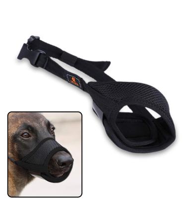 Andiker dog muzzle made of mesh with adjustable loop and soft pad dog training muzzle prevented barking biting and chewing (black size L) Black L