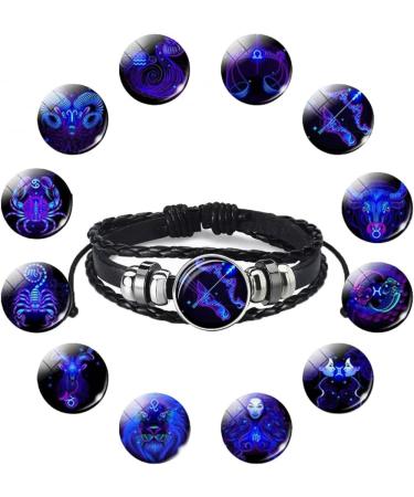 TURSHI Signs Spirit Bracelet 12 Constellation Handmade Bead Woven Multilayer Leather Bracelet Handmade Multilayer Adjustable 12 Constellation Bracelets Glow In The Dark Bracelet for Women Men Sagittarius: