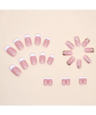 False Nails Tips Square Short Nail Manicure Set | Square Short Cute Press on Nails Full Nails with Love Heart Pattern for Fingernails Cle-ca - Buy Online on GoSupps.com
