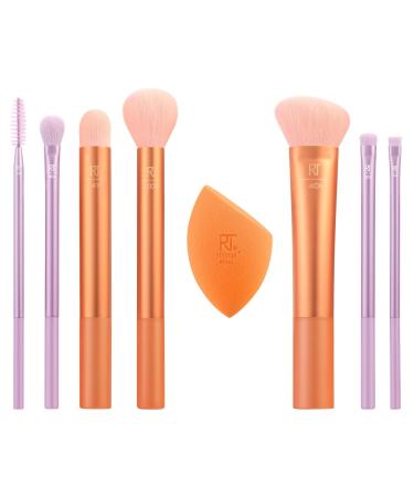 Real Techniques Level Up Brush And Sponge Kit Makeup Brushes For Eyeshadow Foundation Blush & Bronzer Makeup Blending Sponge Professional Quality Makeup Tools Synthetic Bristles 8 Piece Set