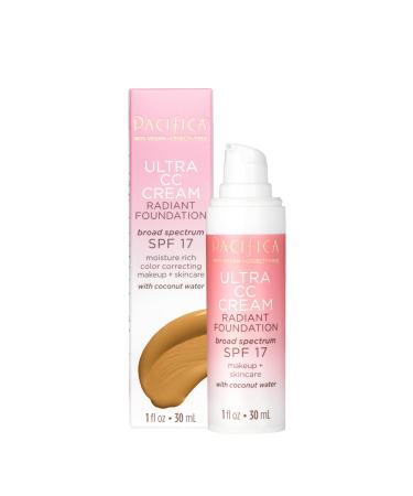 Pacifica Beauty | Ultra CC Cream Radiant Foundation - Warm/Medium | 100% Physical Broad Spectrum SPF 17 | Color Correcting Cream for Radiant Glowing Skin | Clean Makeup | Vegan & Cruelty Free