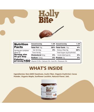 HollyBite Hazelnut Cocoa Spread | Vegan No Sugar Keto-Friendly | Gluten-Free High Protein High Fiber | 11oz | Healthy Ingredients | Made in USA - Buy Online on GoSupps.com