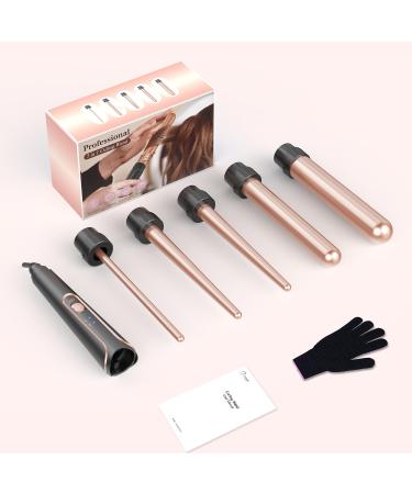 Lockenstab Set 5 in 1 - Versatile Ceramic Curling Iron with Temperature Control & Attachments - Fast Warming & Includes Glove + Clips - Perfect for Large Waves - Pink - Buy Online on GoSupps.com