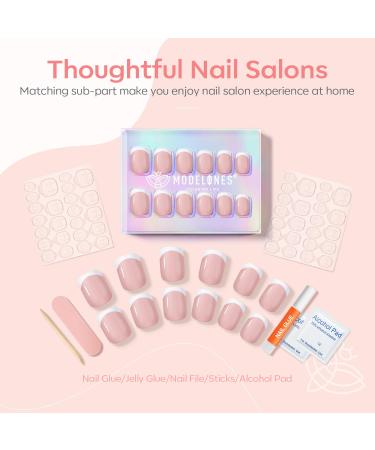 Modelones 30Pcs Press On Nails - Short French Nail Tips 15 Sizes Full Cover Pink Includes Nail Glue & Tools for Nail Art - Buy Online on GoSupps.com
